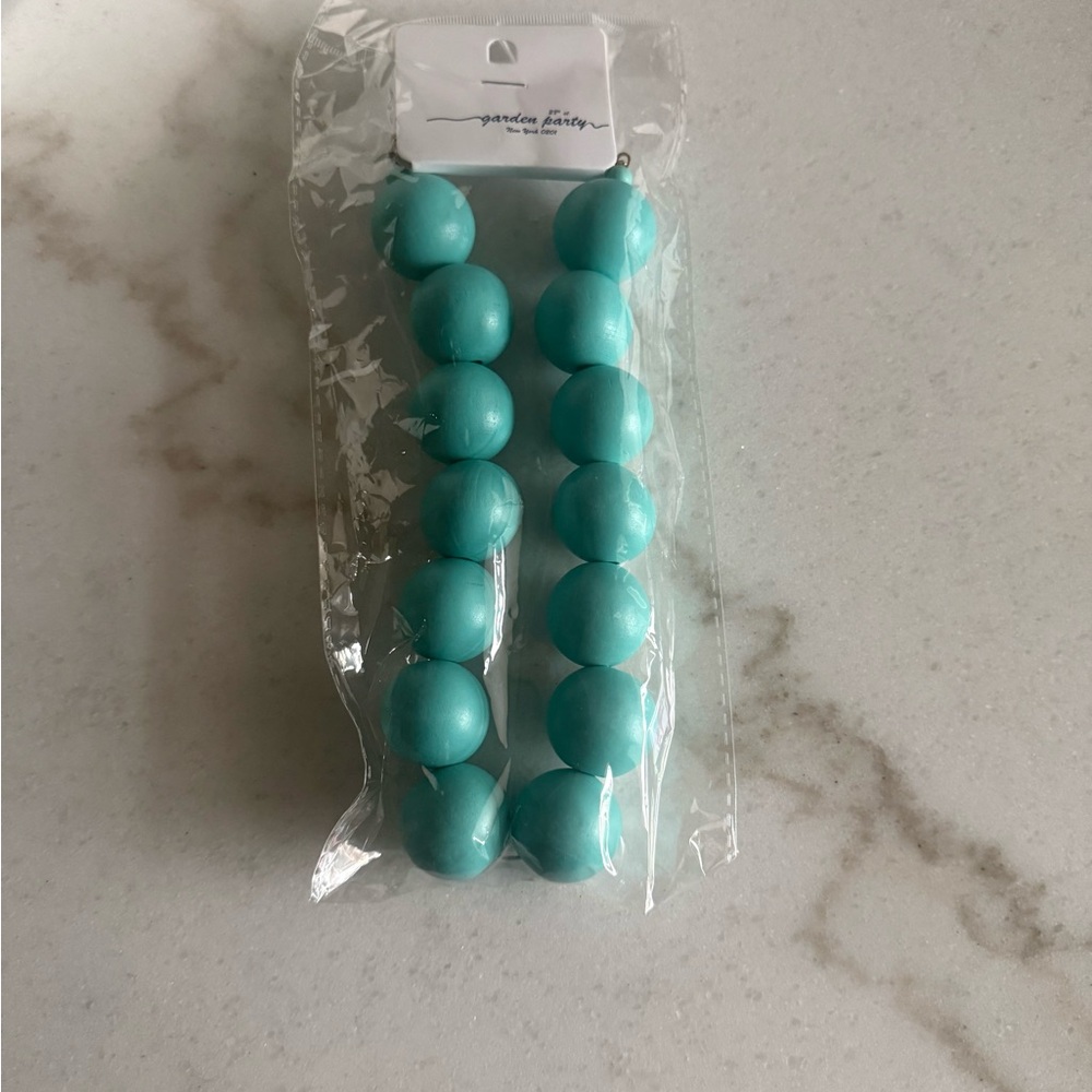 Garden Party Turquoise Blue Large Wooden Bead Necklace